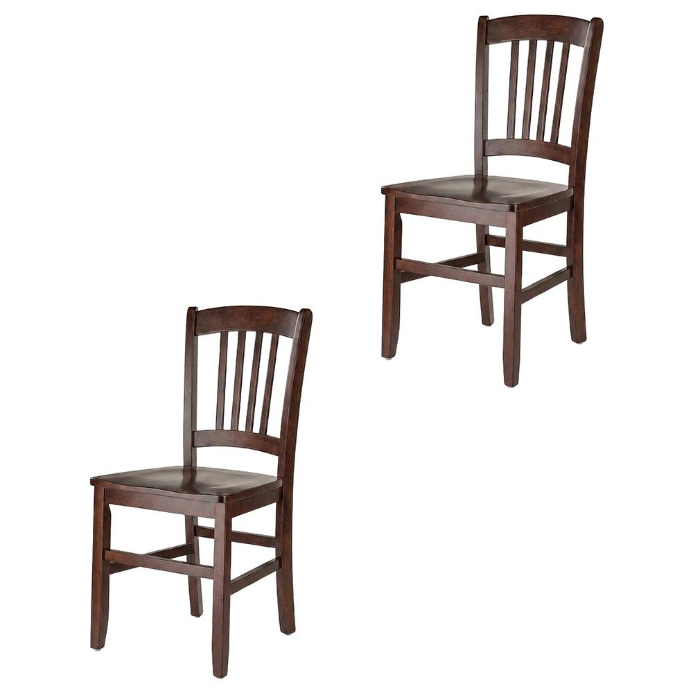 Solid Wood Stacking Dining Chair with Slat Back for Dining Room, Walnut, Set of 2. Picture 1