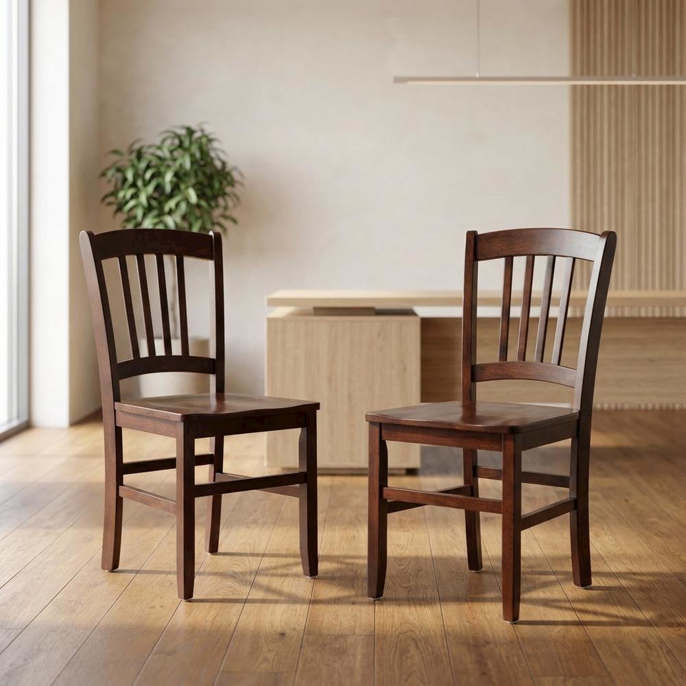 Solid Wood Stacking Dining Chair with Slat Back for Dining Room, Walnut, Set of 2. Picture 4