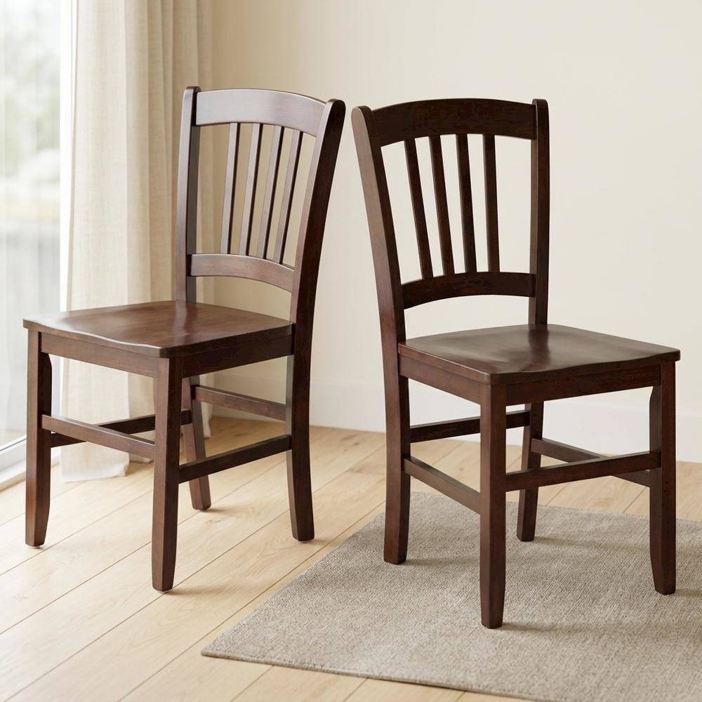 Solid Wood Stacking Dining Chair with Slat Back for Dining Room, Walnut, Set of 2. Picture 5