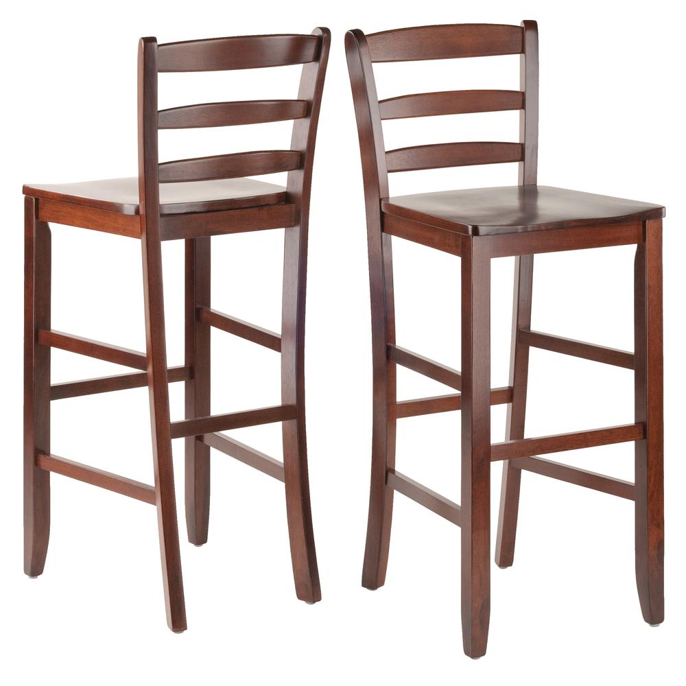 Benjamin 2-PC Ladder Back 30" Bar Stool Set Antique Walnut. Picture 1