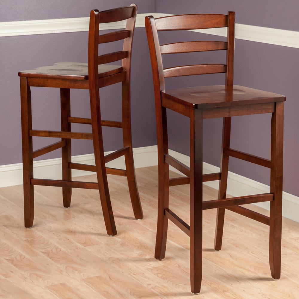 Benjamin 2-PC Ladder Back 30" Bar Stool Set Antique Walnut. Picture 7