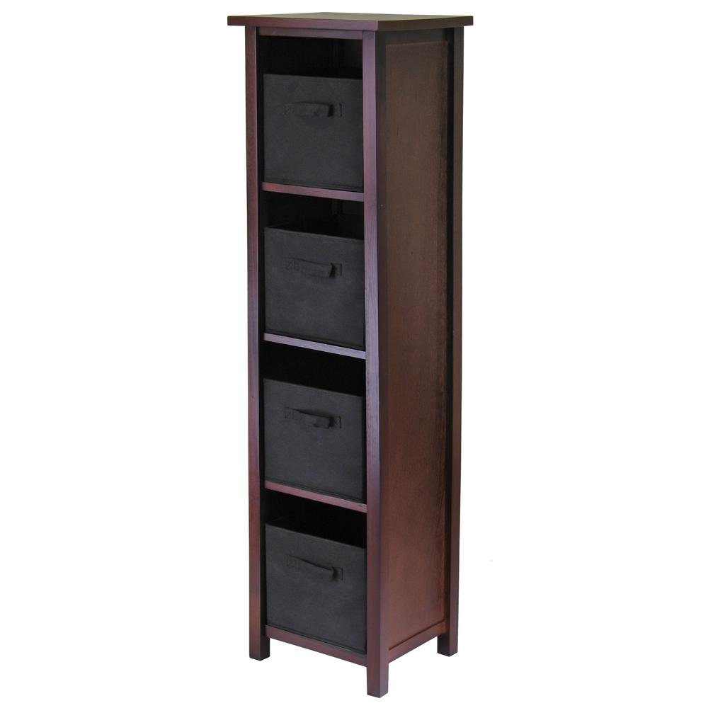 Verona 4-Section N Storage Shelf with 4 Foldable Black Color Fabric Baskets. Picture 1