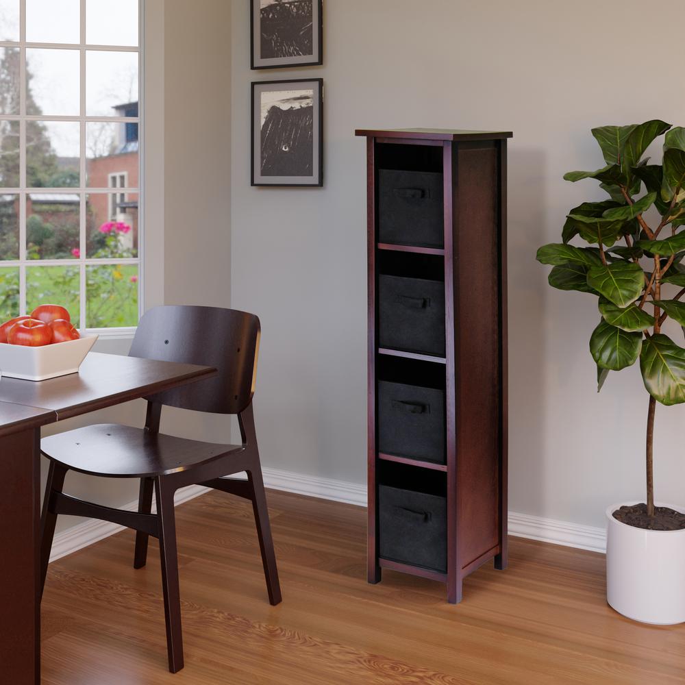 Verona 4-Section N Storage Shelf with 4 Foldable Black Color Fabric Baskets. Picture 2