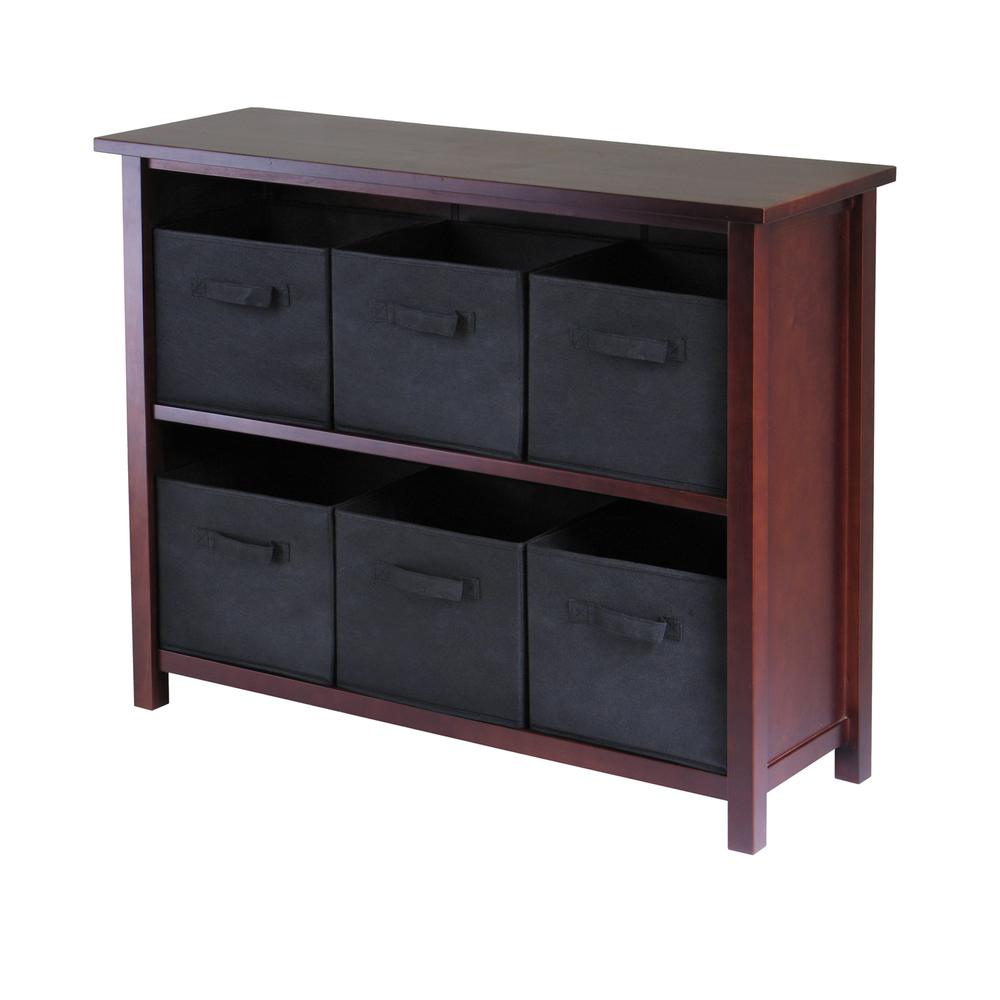 Verona 2-Section W Storage Shelf with 6 Foldable Black Fabric Baskets. Picture 1