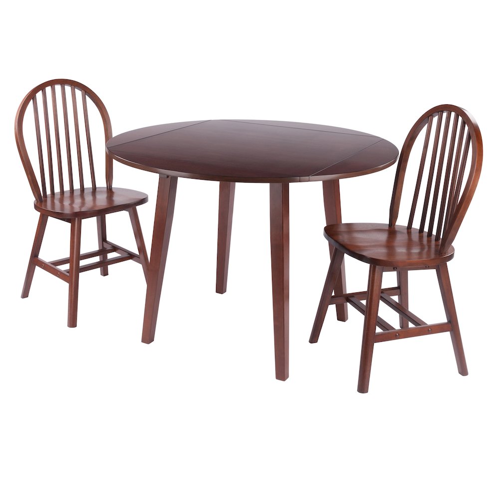 Dawson 3-Pc Drop Leaf Table with Windsor Chairs, Walnut. Picture 1