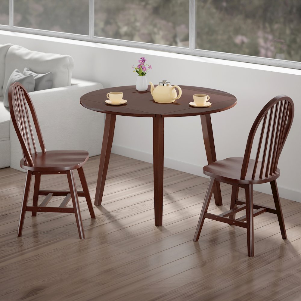 Dawson 3-Pc Drop Leaf Table with Windsor Chairs, Walnut. Picture 5