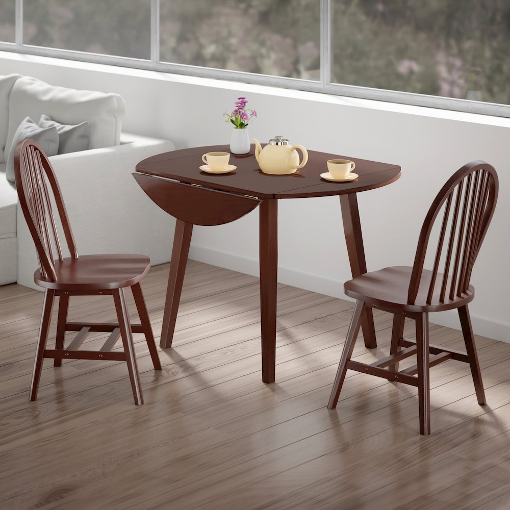 Dawson 3-Pc Drop Leaf Table with Windsor Chairs, Walnut. Picture 6