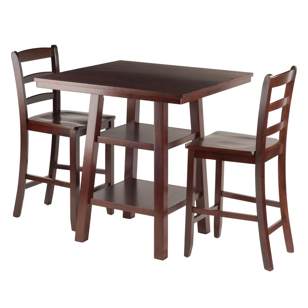 Orlando 3-Pc Set High Table, 2 Shelves w/ 2 Ladder Back Stools. Picture 1