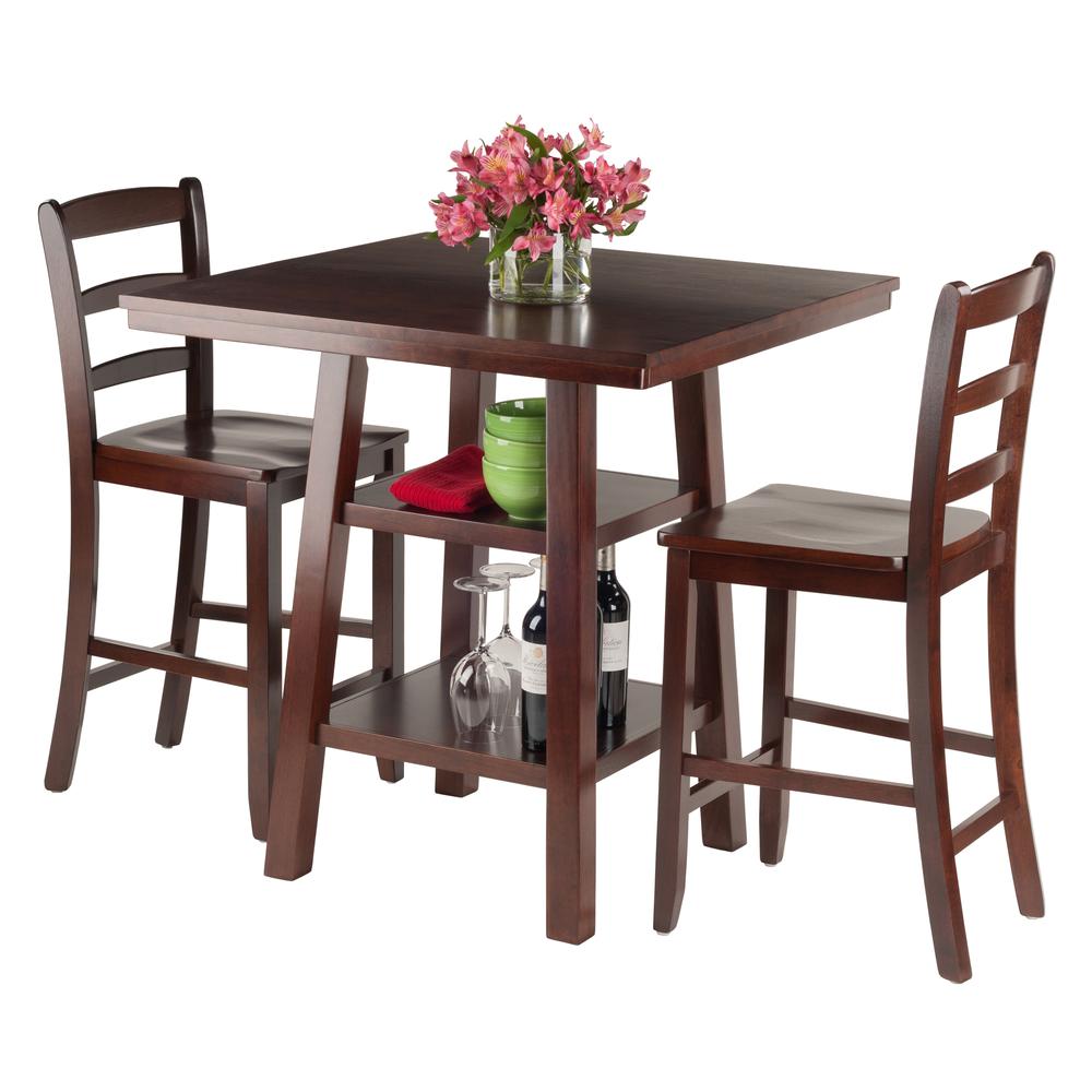Orlando 3-Pc Set High Table, 2 Shelves w/ 2 Ladder Back Stools. Picture 2