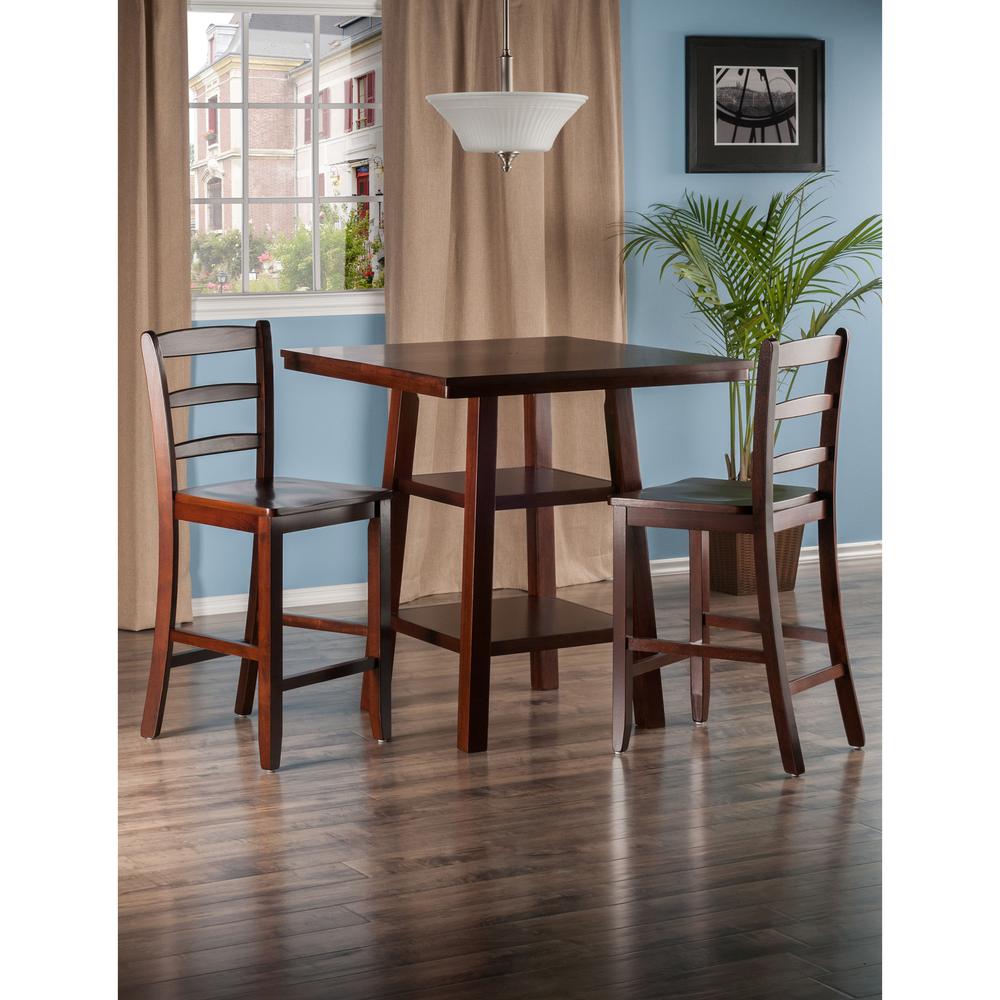 Orlando 3-Pc Set High Table, 2 Shelves w/ 2 Ladder Back Stools. Picture 3