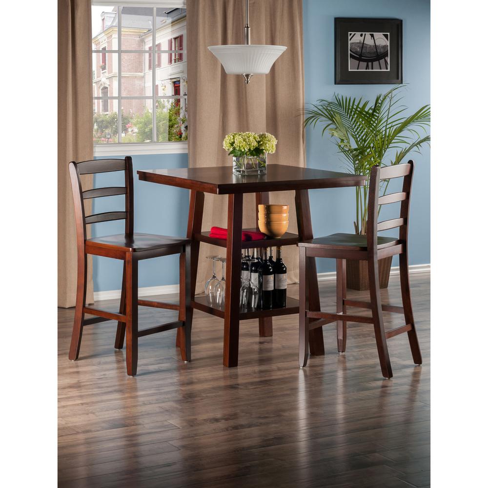 Orlando 3-Pc Set High Table, 2 Shelves w/ 2 Ladder Back Stools. Picture 4