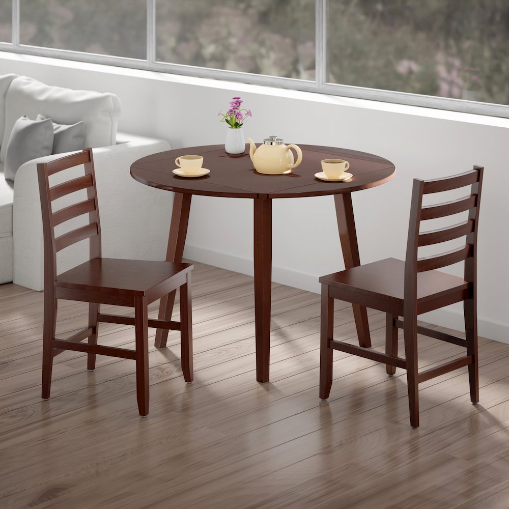 Dawson 3-Pc Drop Leaf Table with Ladder-back Chairs, Walnut. Picture 5