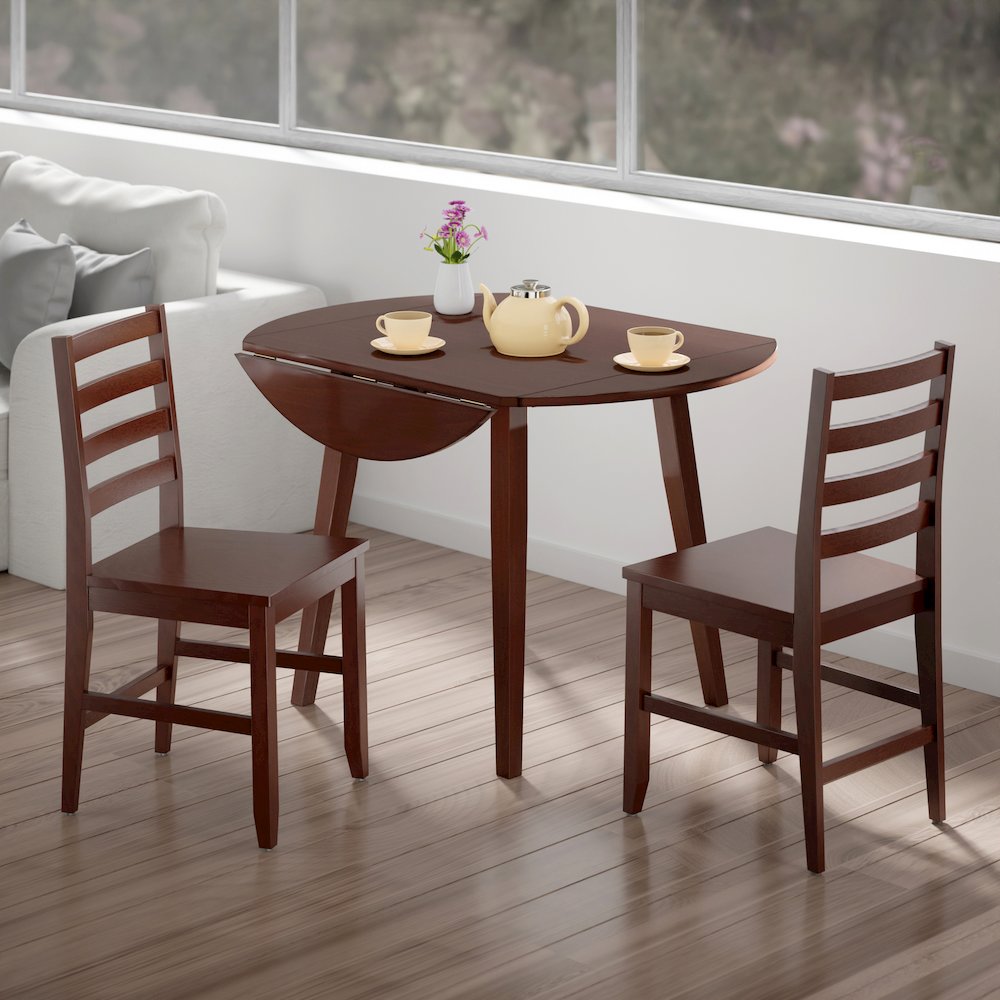 Dawson 3-Pc Drop Leaf Table with Ladder-back Chairs, Walnut. Picture 6