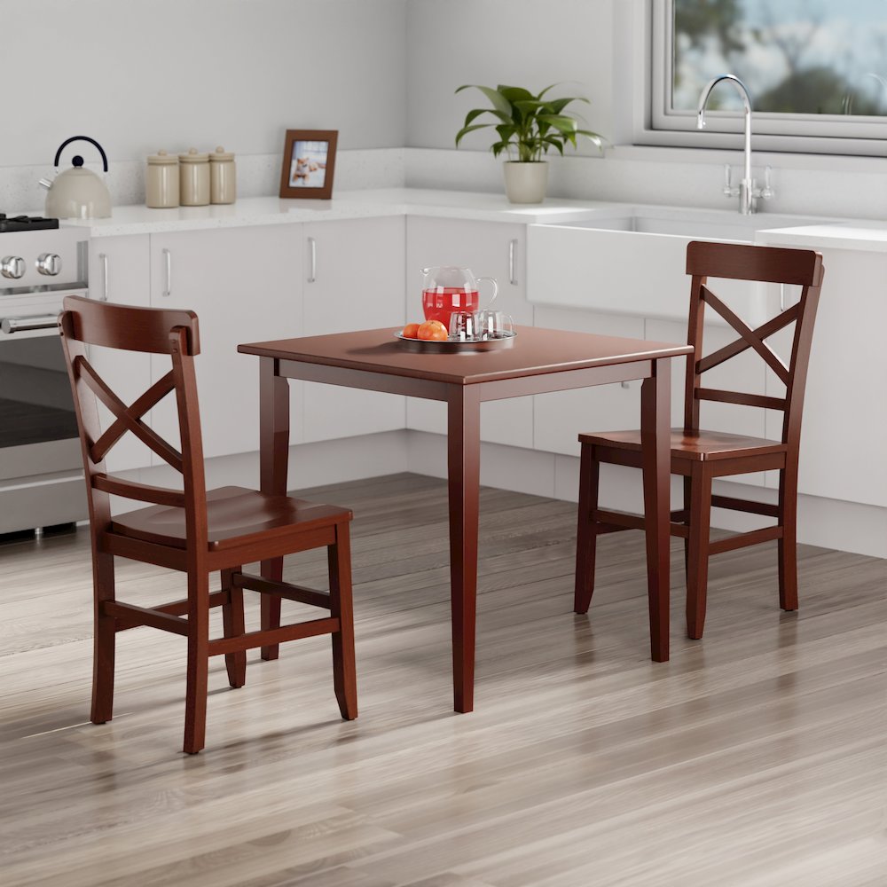 Groveland 3-Pc Set Dining Table with X-Back Chairs, Walnut. Picture 3