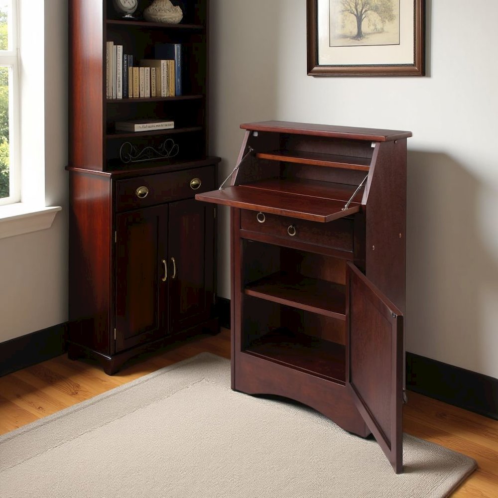Walnut Secretary Desk – Classic Roll Top Hidden Desk with Storage. Picture 7