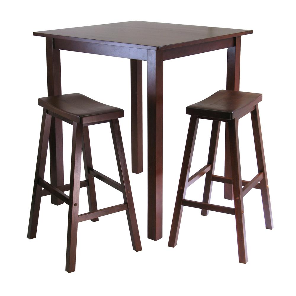 Parkland 3-Pc Square High/Pub Table Set with 2 Saddle Seat Stools. Picture 1
