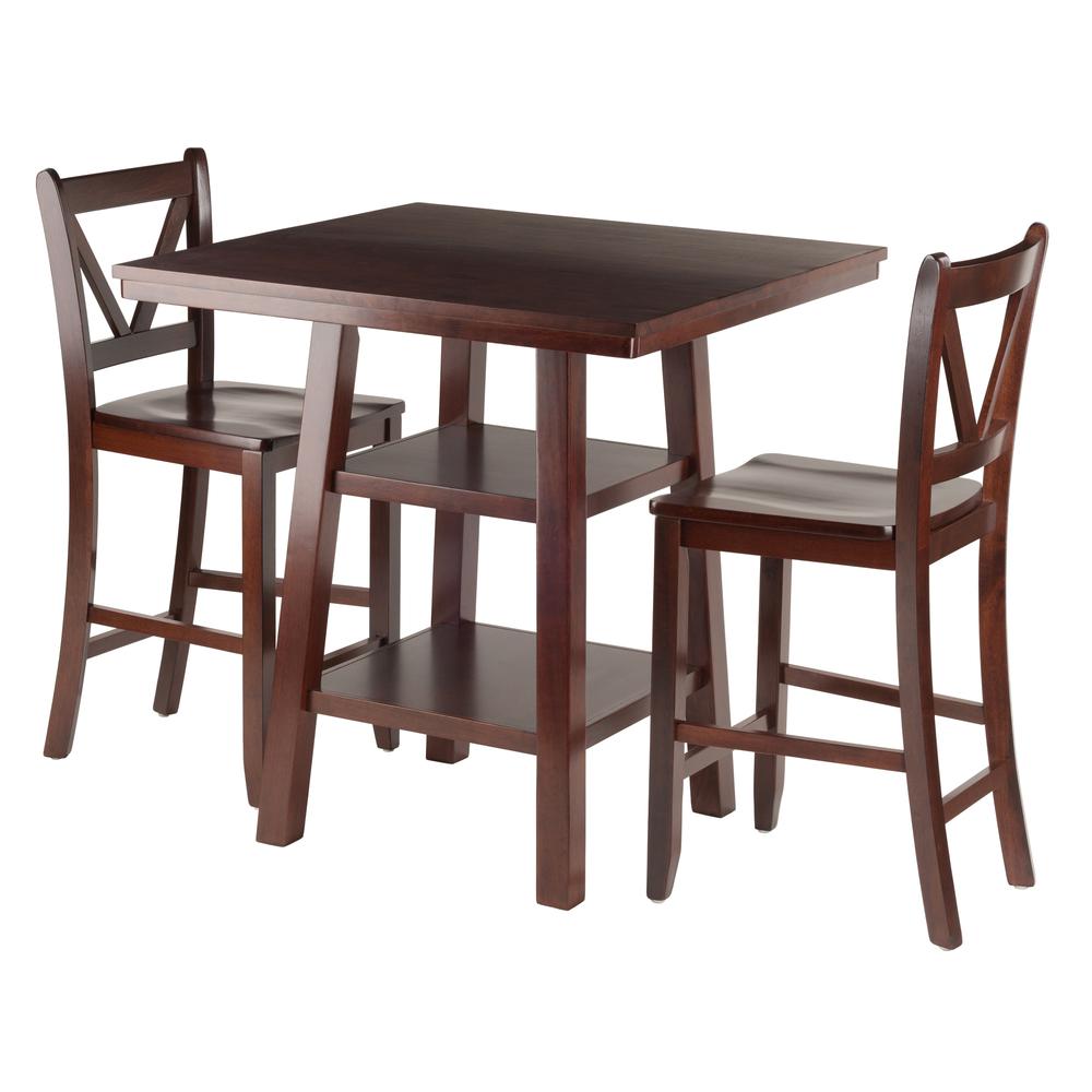 Orlando 3-Pc Set High Table, 2 Shelves w/ 2 V-Back Counter Stools. Picture 1