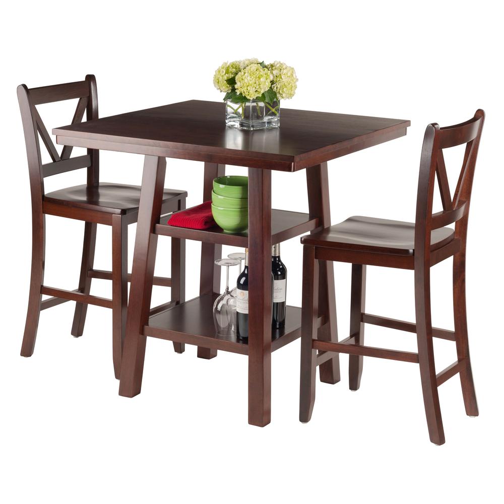 Orlando 3-Pc Set High Table, 2 Shelves w/ 2 V-Back Counter Stools. Picture 2