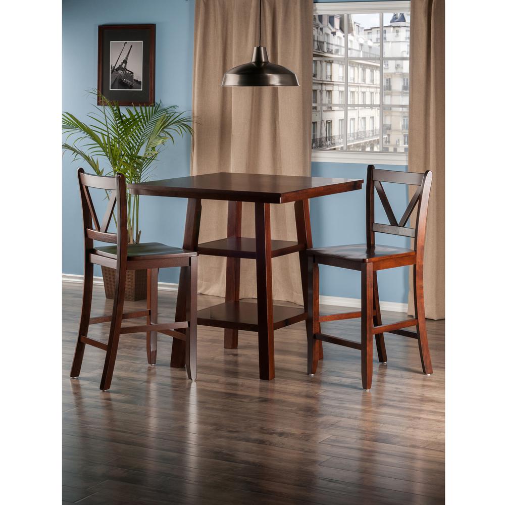 Orlando 3-Pc Set High Table, 2 Shelves w/ 2 V-Back Counter Stools. Picture 3