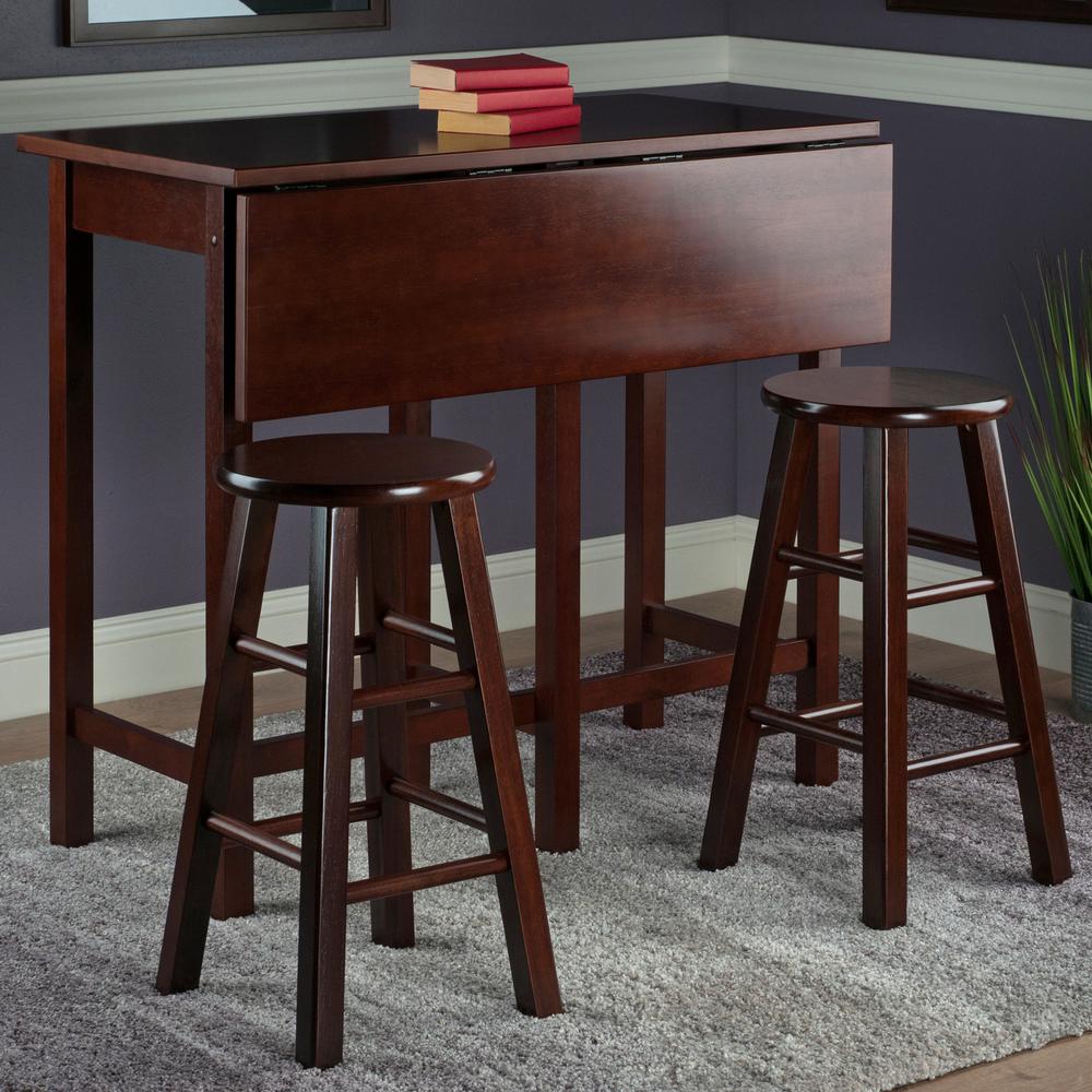Lynnwood Drop Leaf Island Table with 2 Square Legs Stool Walnut. Picture 3
