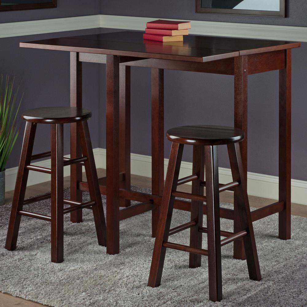 Lynnwood Drop Leaf Island Table with 2 Square Legs Stool Walnut. Picture 4