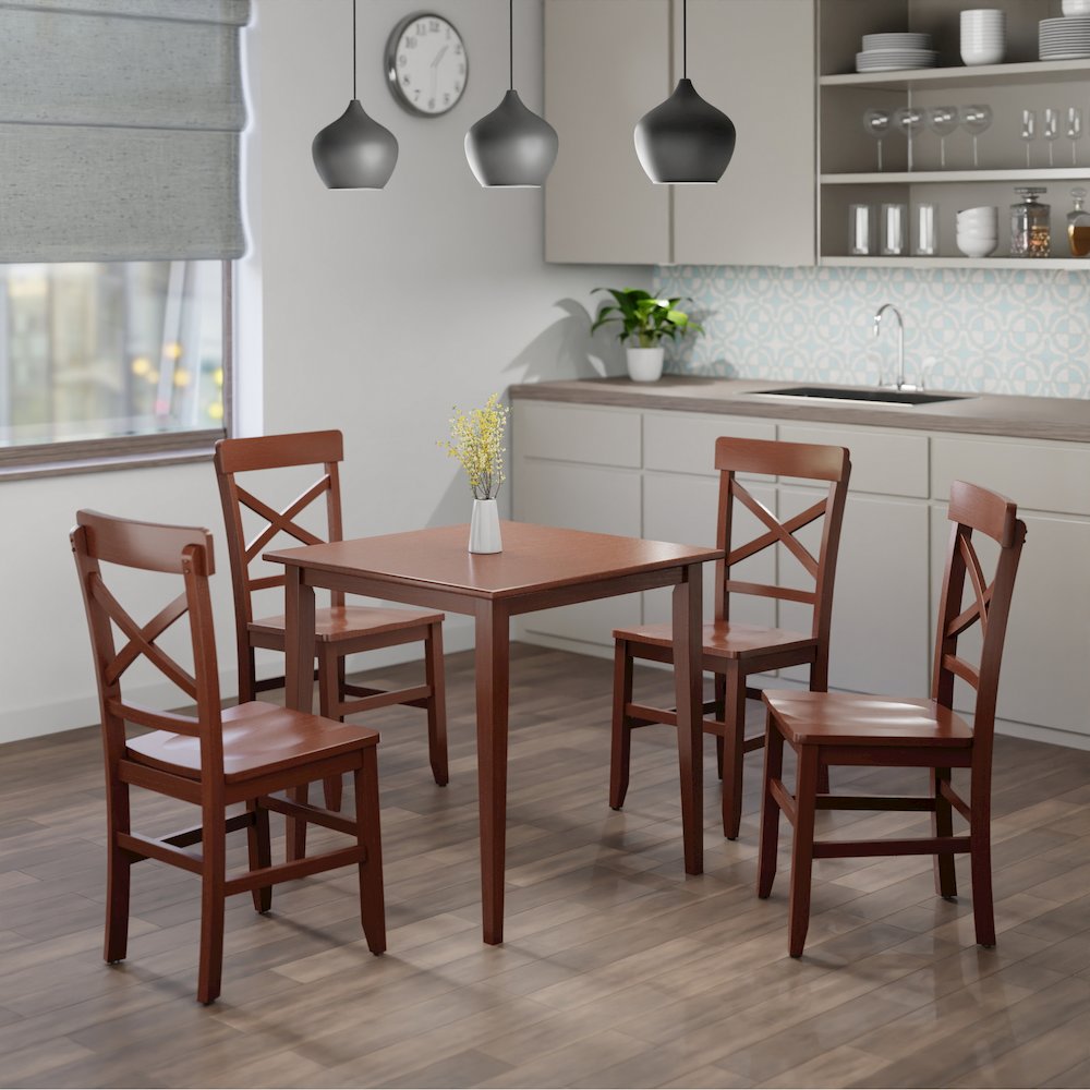 Groveland 5-Pc Set Dining Table with X-Back Chairs, Walnut. Picture 3