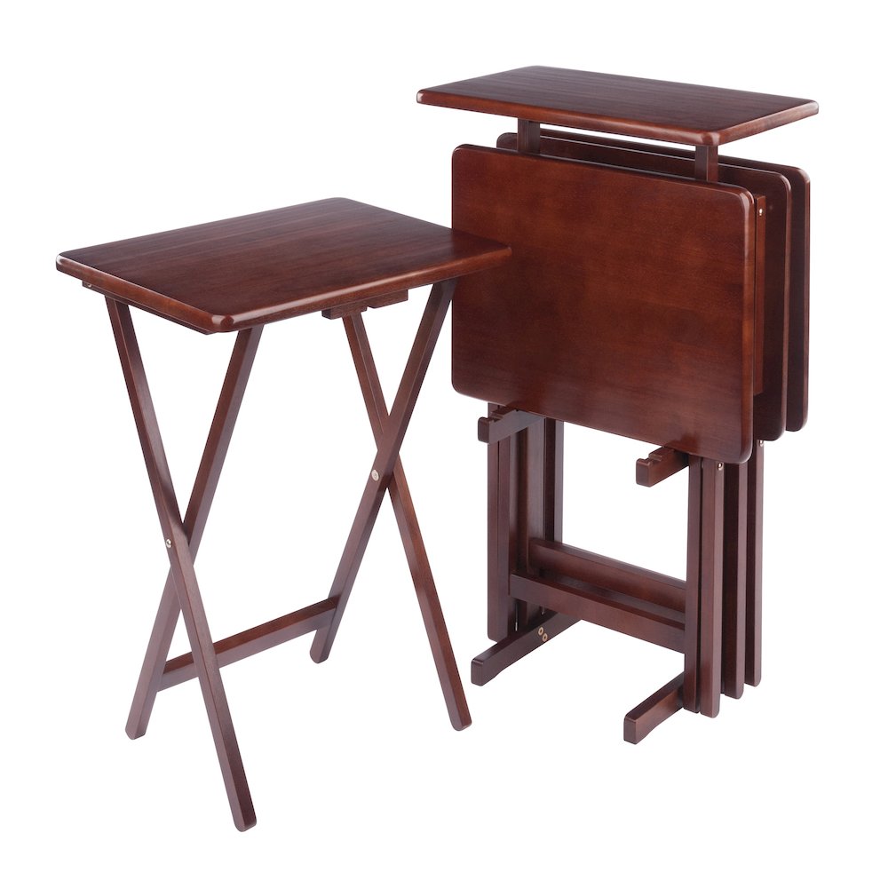 Riley 5-Pc Set Snack Table, Walnut Finish. Picture 1
