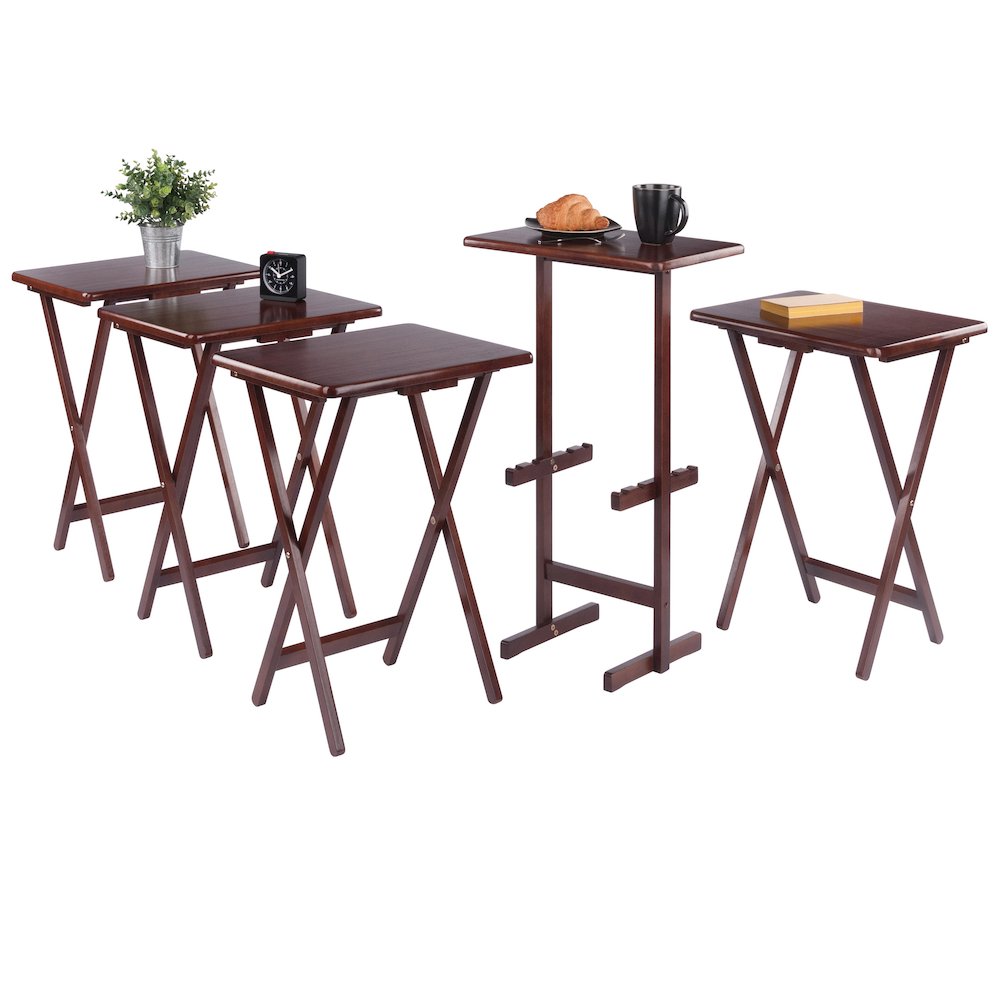 Riley 5-Pc Set Snack Table, Walnut Finish. Picture 6