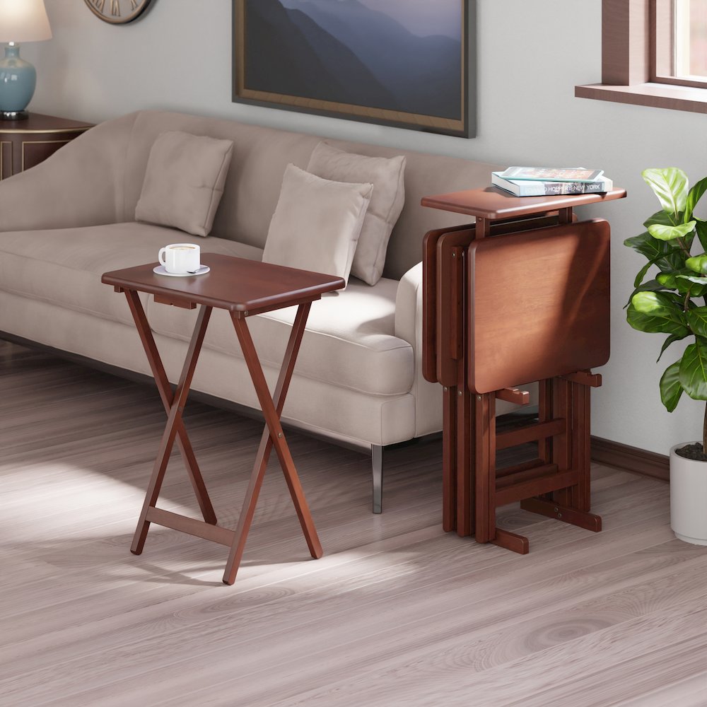 Riley 5-Pc Set Snack Table, Walnut Finish. Picture 7