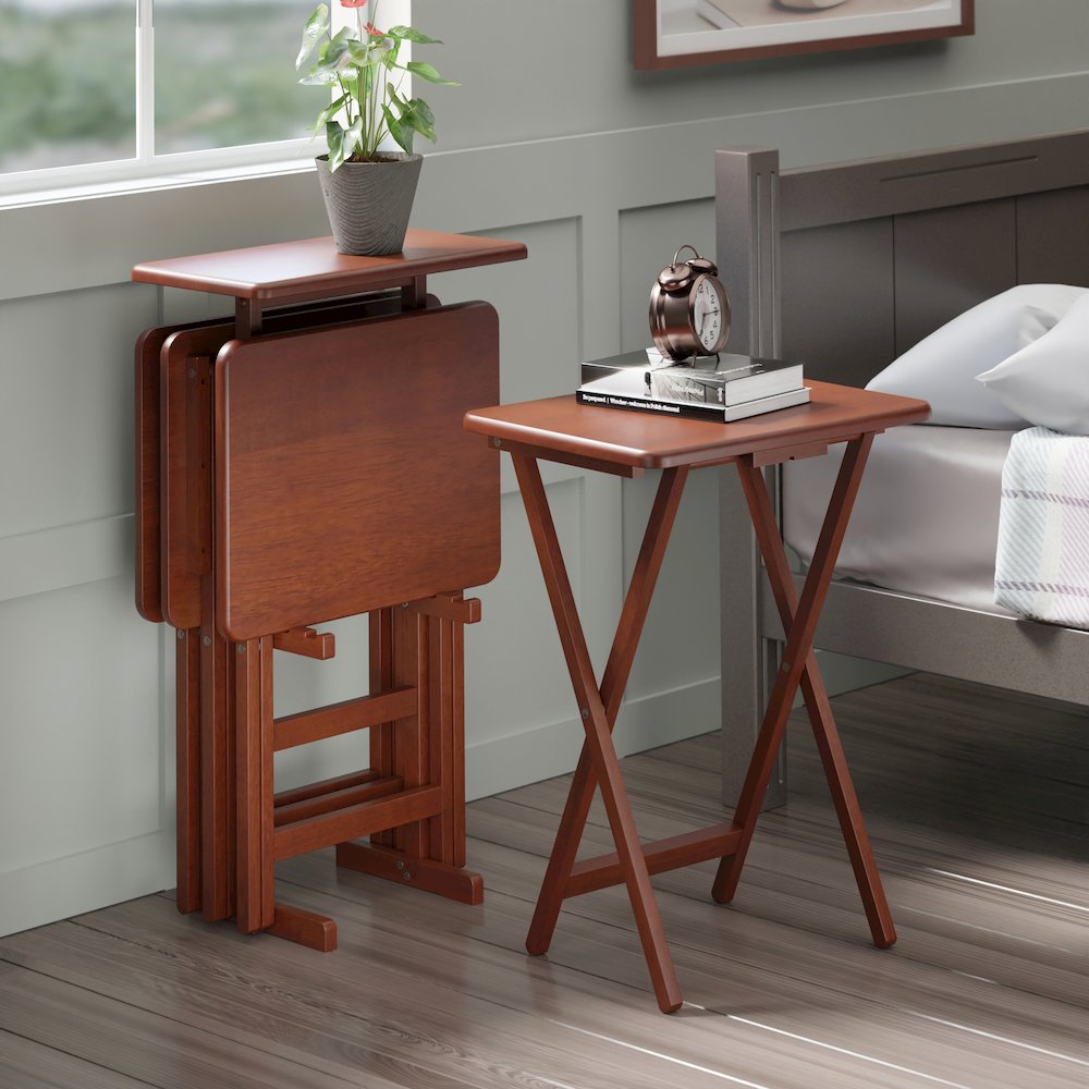 Riley 5-Pc Set Snack Table, Walnut Finish. Picture 8