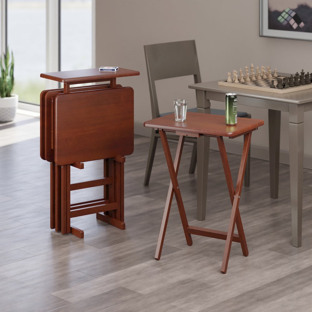 Riley 5-Pc Set Snack Table, Walnut Finish. Picture 9