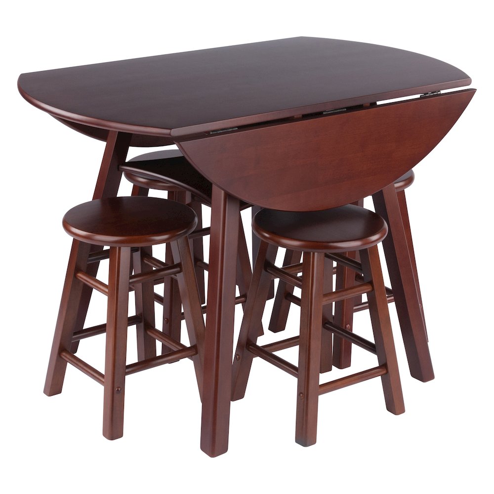 Marbelle Table 5-Pc Drop Leaf Dining Table, 4 Element 18” Dining Stools, Walnut. Picture 3