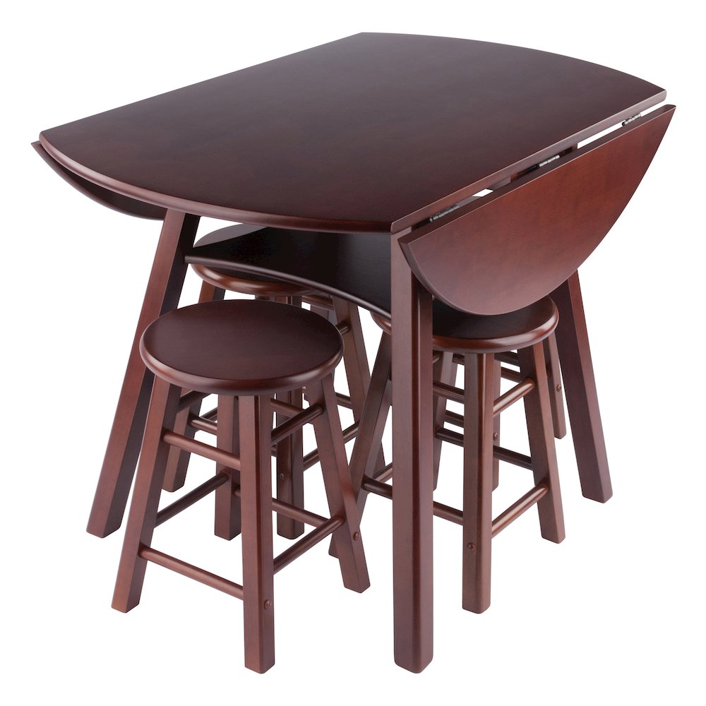 Marbelle Table 5-Pc Drop Leaf Dining Table, 4 Element 18” Dining Stools, Walnut. Picture 4