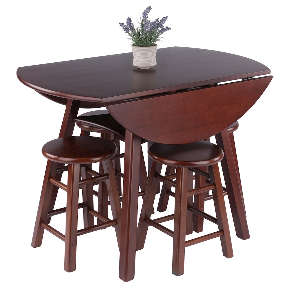 Marbelle Table 5-Pc Drop Leaf Dining Table, 4 Element 18” Dining Stools, Walnut. Picture 6