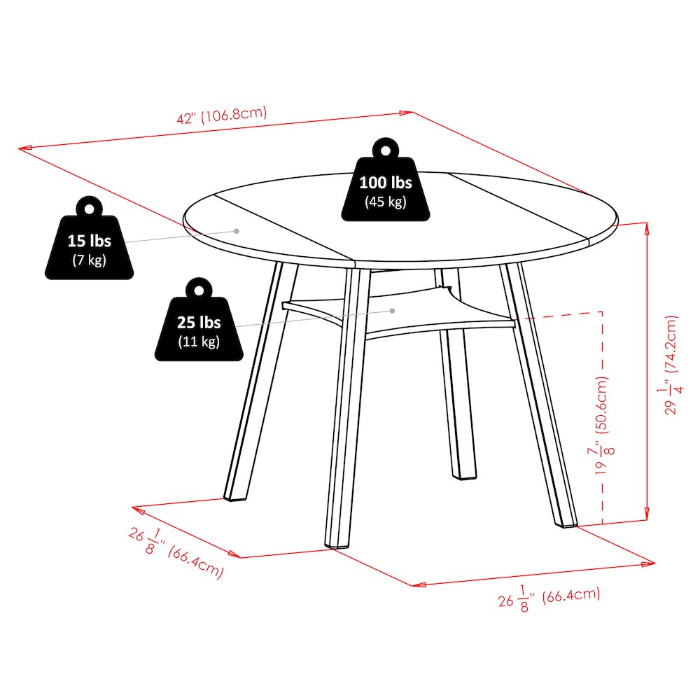 Marbelle Table 5-Pc Drop Leaf Dining Table, 4 Element 18” Dining Stools, Walnut. Picture 11