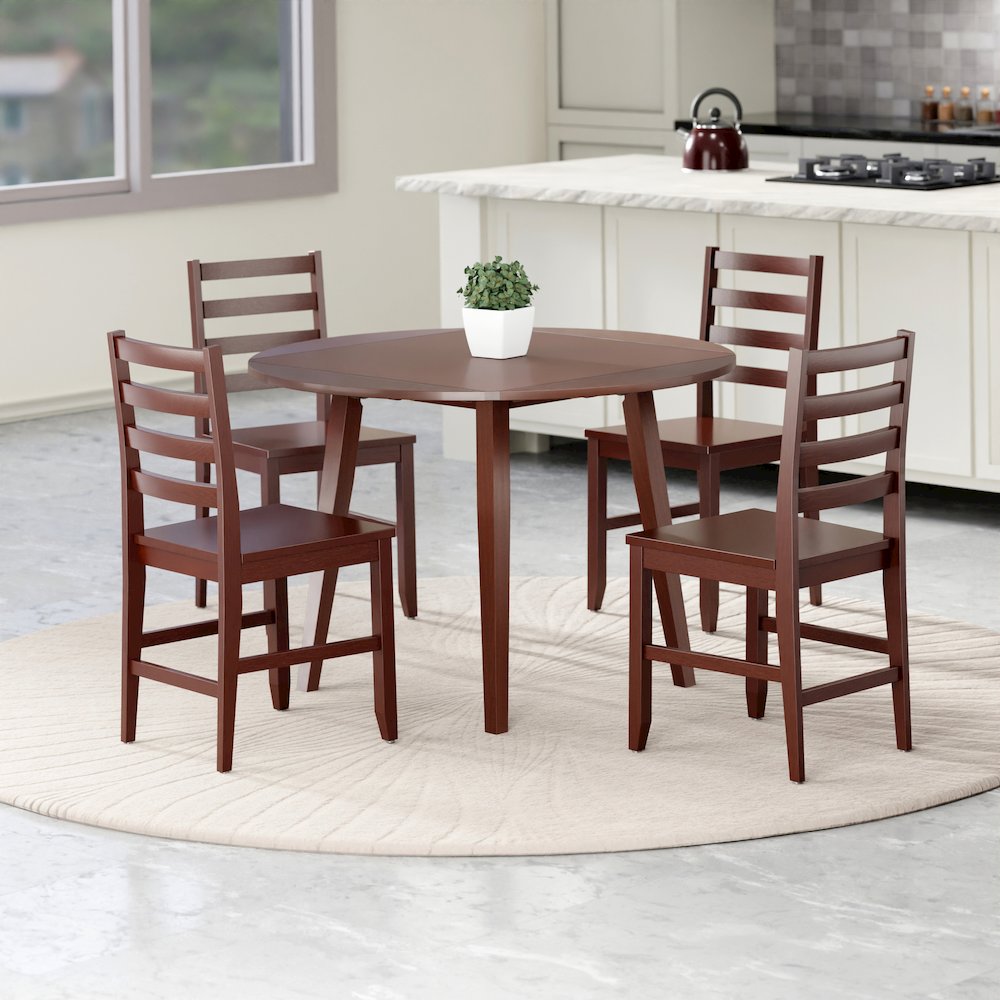 Dawson 5-Pc Drop Leaf Table with Ladder-back Chairs, Walnut. Picture 5