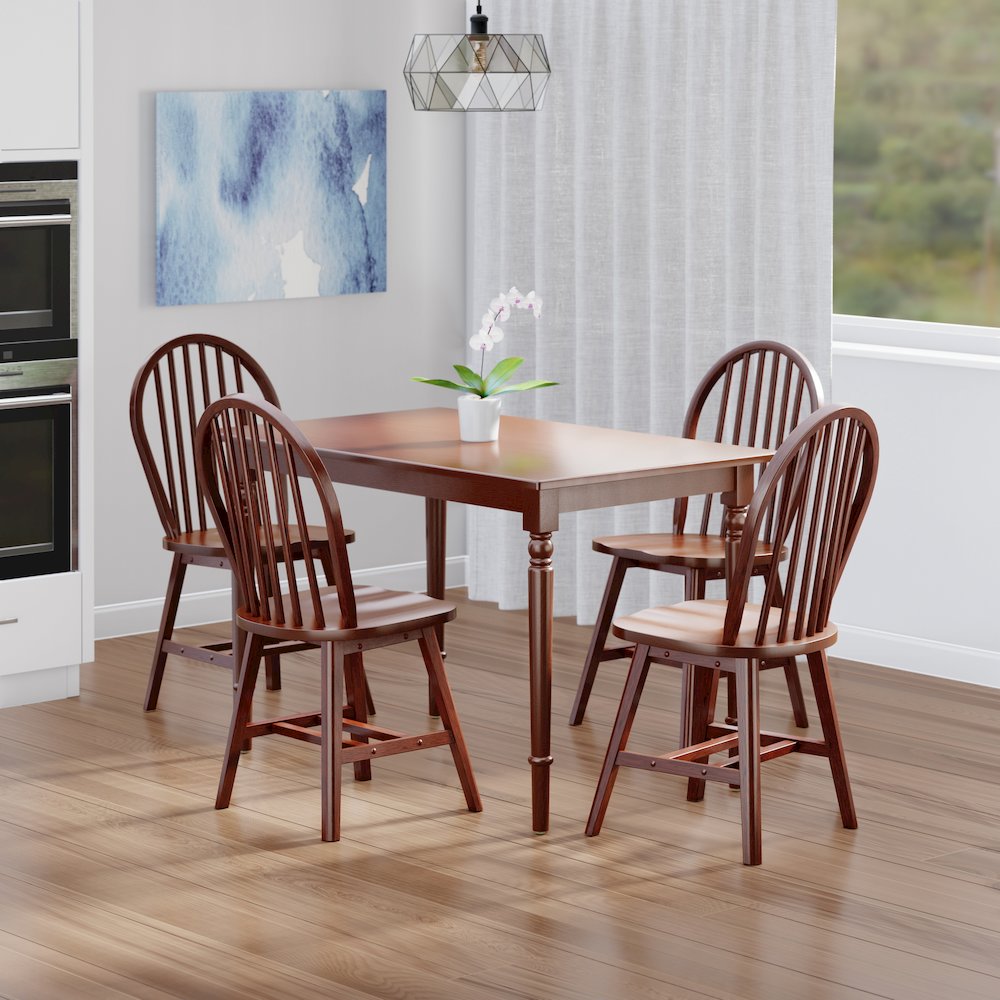Ravenna 5-Pc Dining Table with Windsor Chairs, Walnut. Picture 5