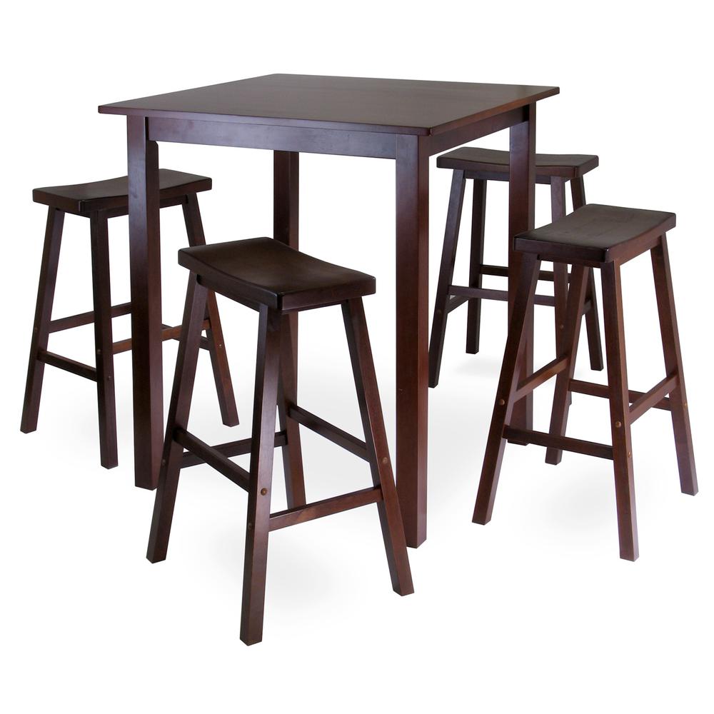 Parkland 5pc Square High/Pub Table Set with 4 Saddle Seat Stools. Picture 1