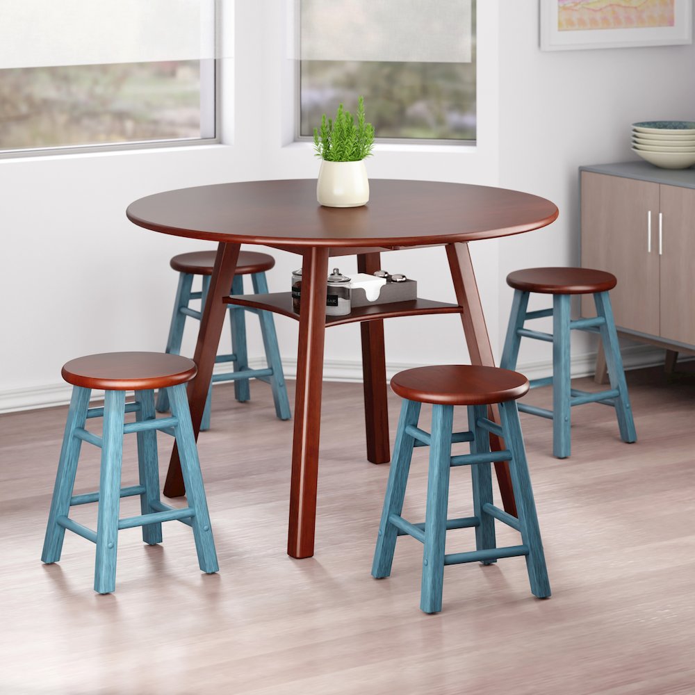 Element 2-Pc Dining Stool Set, Rustic Teal & Walnut. Picture 21