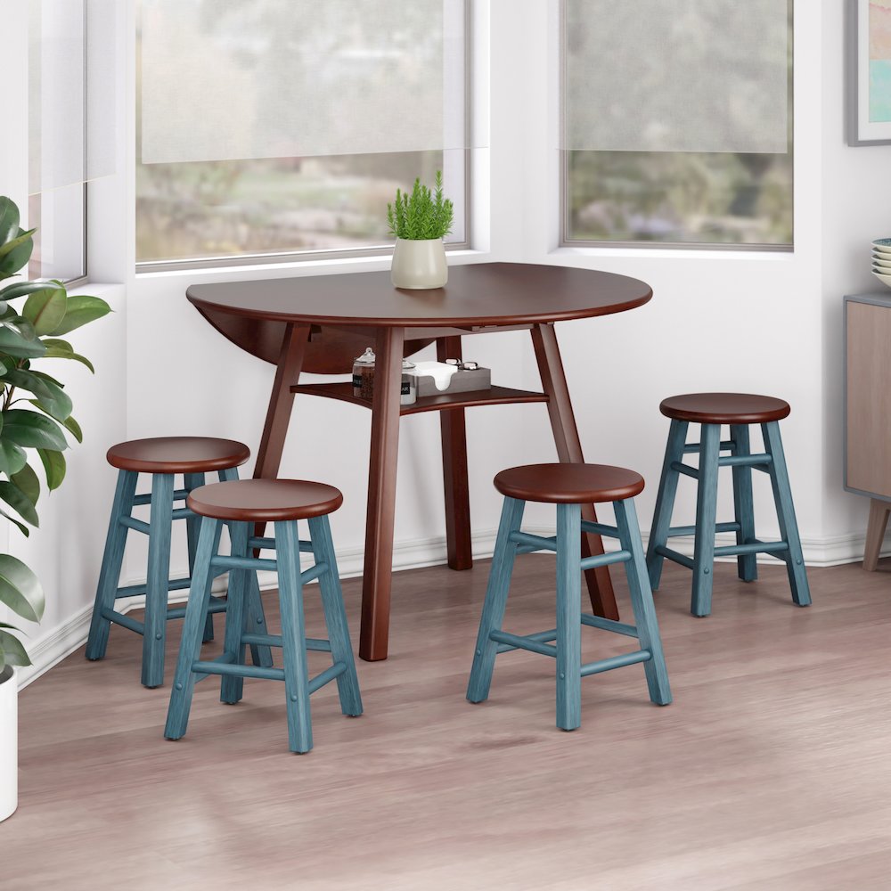Element 2-Pc Dining Stool Set, Rustic Teal & Walnut. Picture 20