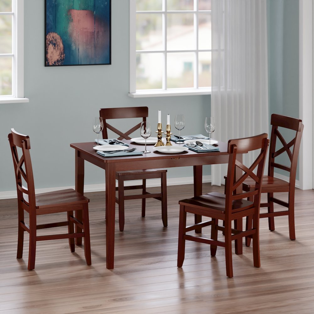 Darren 5-pc Set Dining Table with X-Back Chairs, Walnut. Picture 8