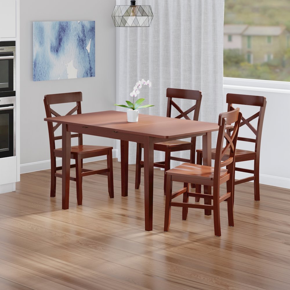 Darren 5-pc Set Dining Table with X-Back Chairs, Walnut. Picture 10