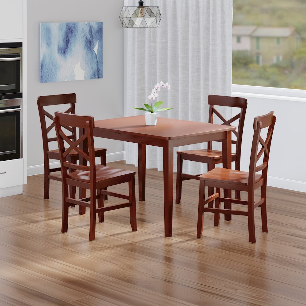 Darren 5-pc Set Dining Table with X-Back Chairs, Walnut. Picture 11