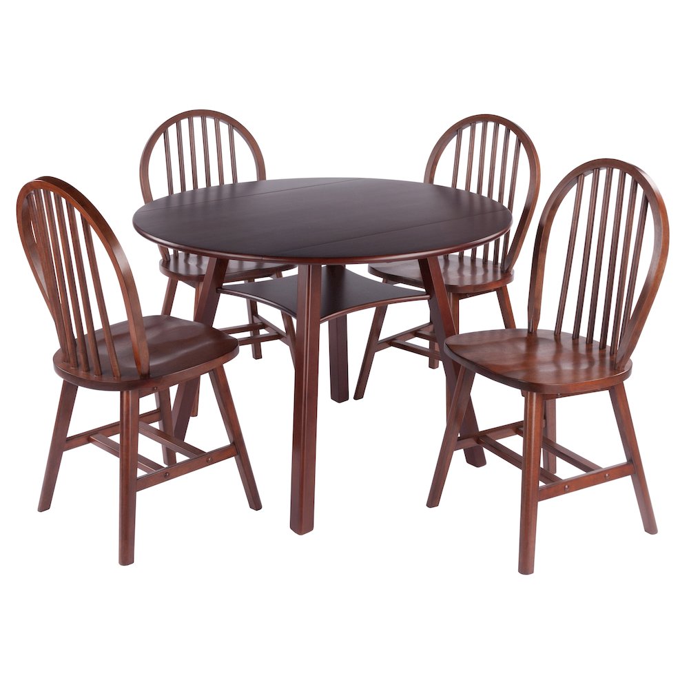 Marbelle 5-Pc Drop Leaf Dining Table with 4 Windsor Chairs, Walnut. Picture 1