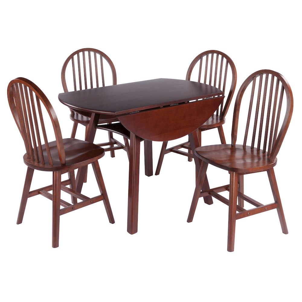 Marbelle 5-Pc Drop Leaf Dining Table with 4 Windsor Chairs, Walnut. Picture 2