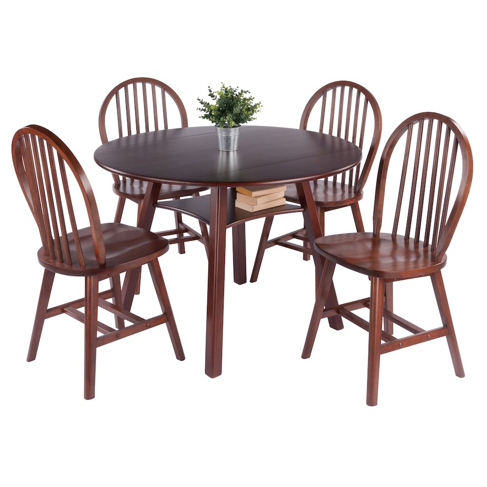 Marbelle 5-Pc Drop Leaf Dining Table with 4 Windsor Chairs, Walnut. Picture 4