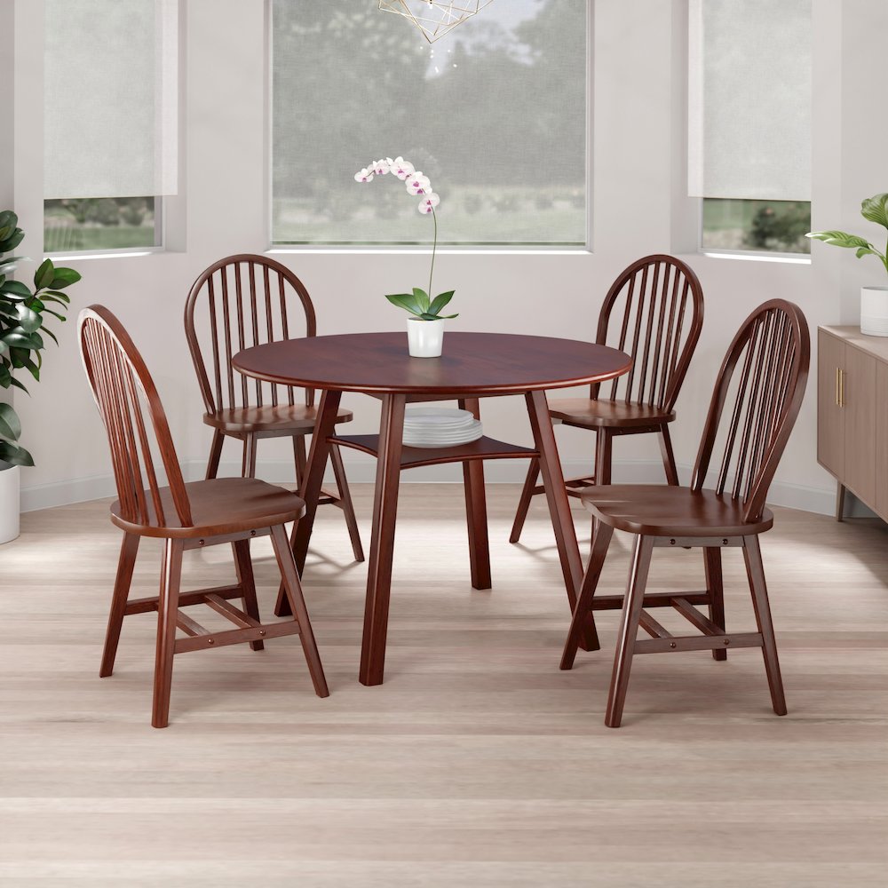 Marbelle 5-Pc Drop Leaf Dining Table with 4 Windsor Chairs, Walnut. Picture 5