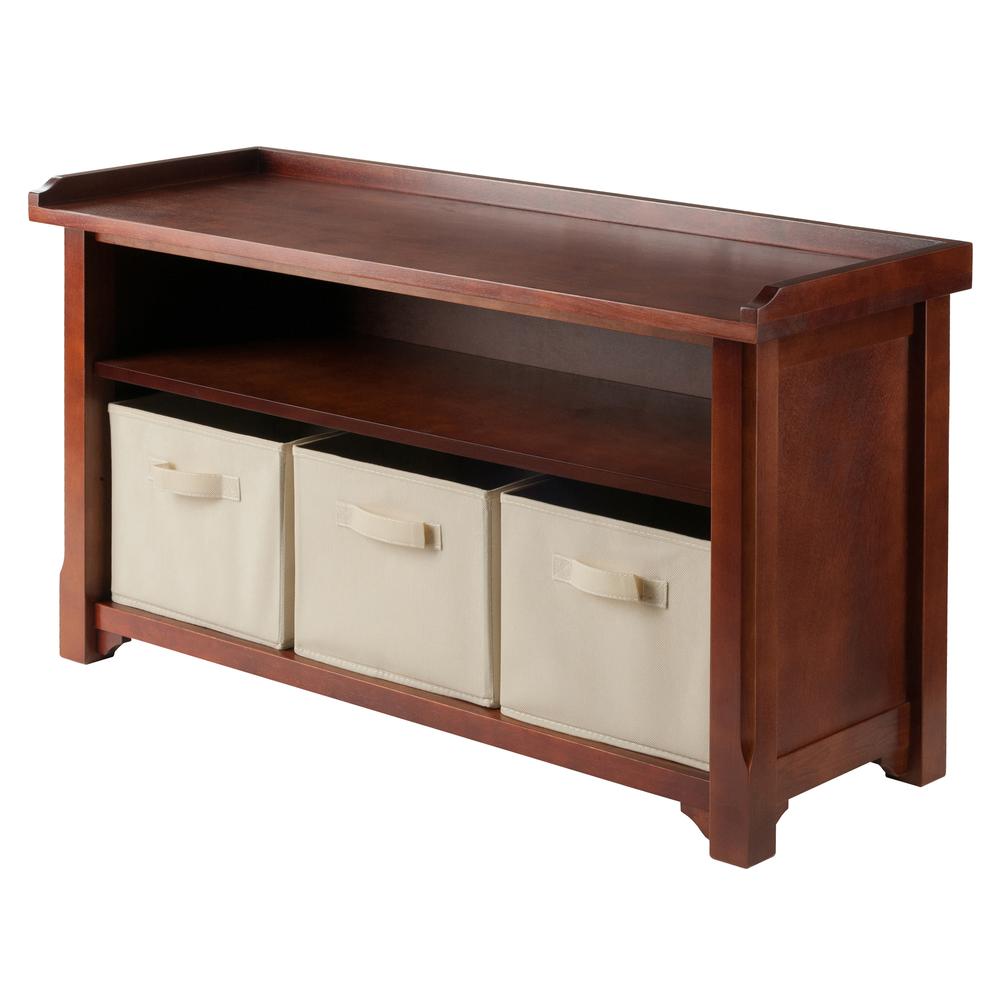 Verona Storage Bench with 3 Foldable  Beige Color Fabric Baskets. Picture 1