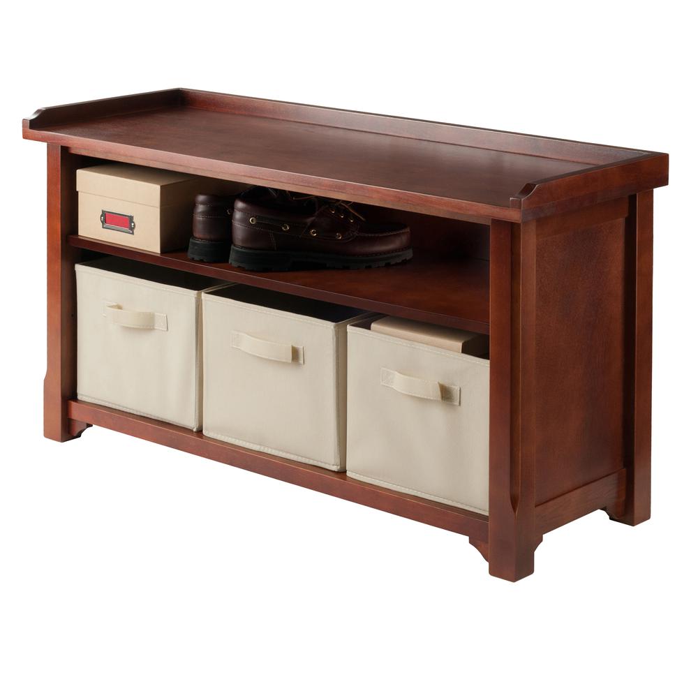 Verona Storage Bench with 3 Foldable  Beige Color Fabric Baskets. Picture 5