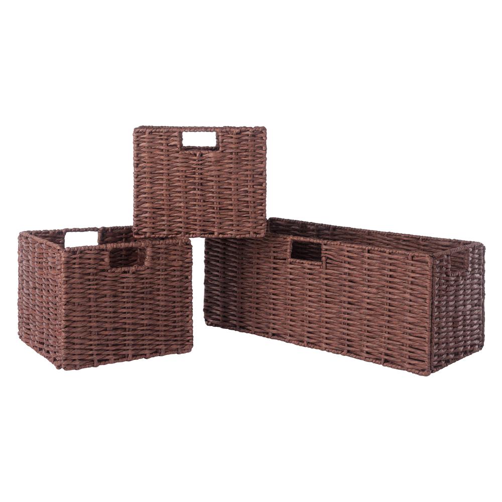 Tessa 3-Pc Woven Rope Basket Set, Foldable, Walnut. Picture 1